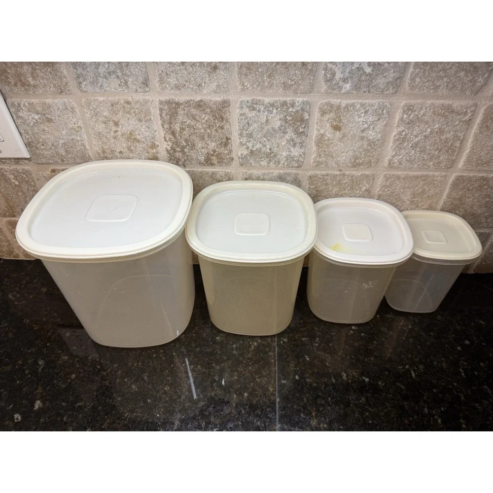 4 pc Rubbermaid Servin Saver Food Storage Container Canister Set Almond 5-6-7-8